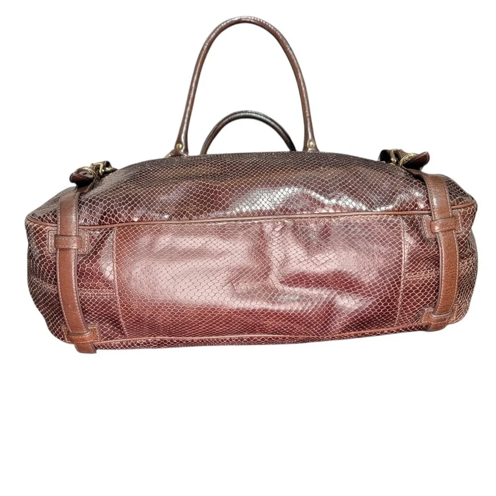 Coach Embossed Python Brown Sierra Large Carryall Satchel Brass Hardware 16753